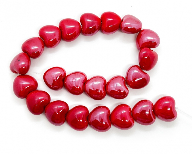 Бусины керамические сердечки цвет красный размер 15,5*12*11мм Красный