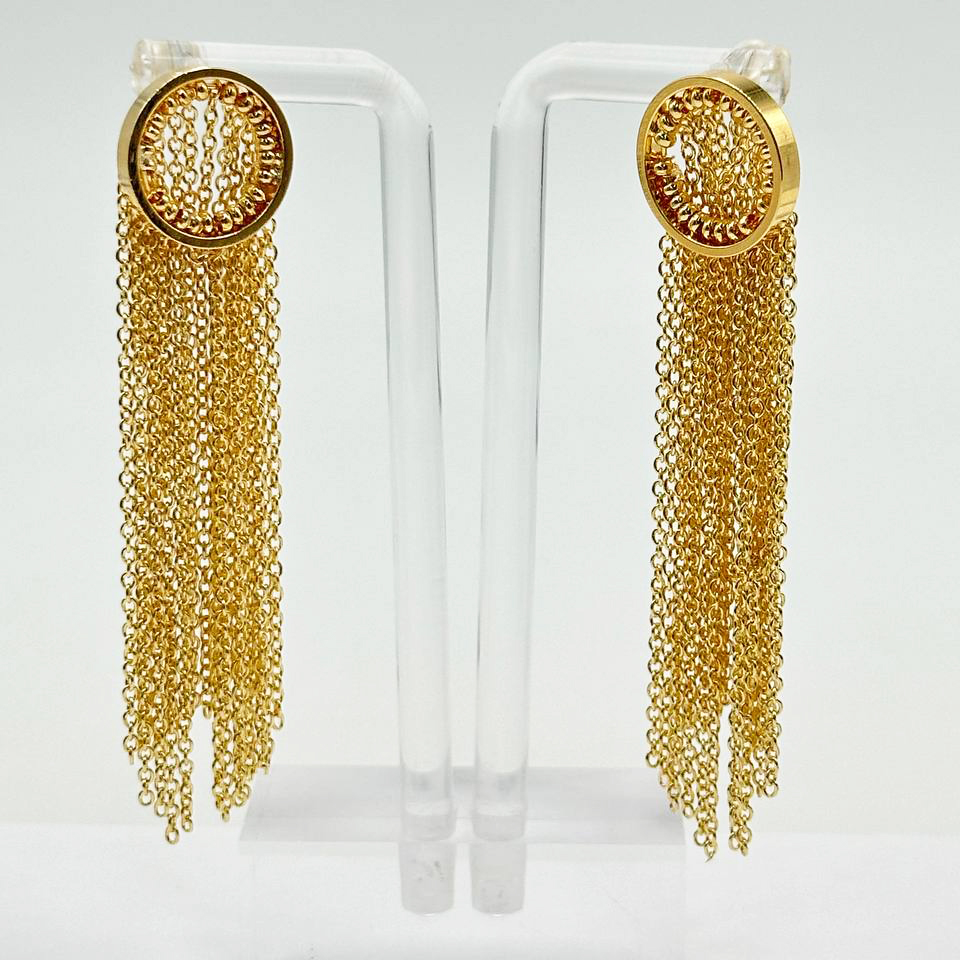 Серьги длинные гвоздики цвет золото длина 61мм колечко 15 мм